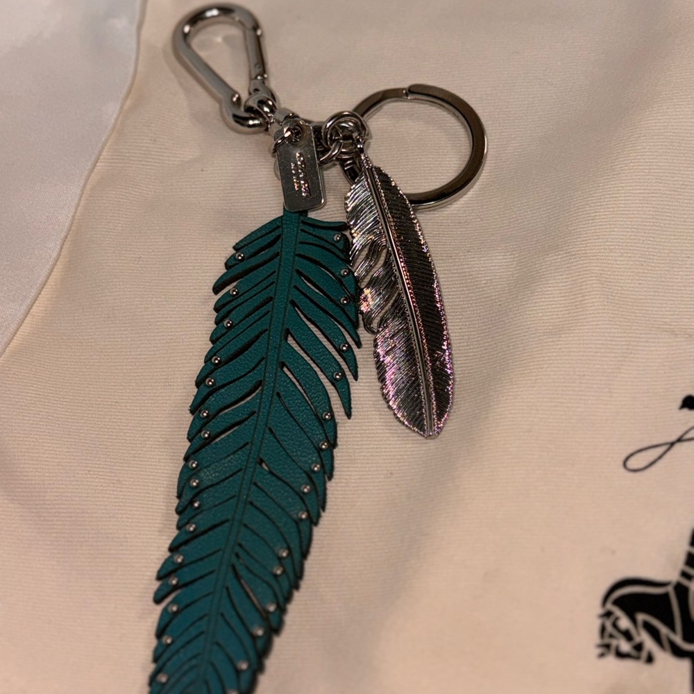 Coach Teal and Silver Feather Keychain